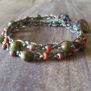 2-wrap Bracelet or Single Wrap Choker ~ Terra Cotta_Unakite